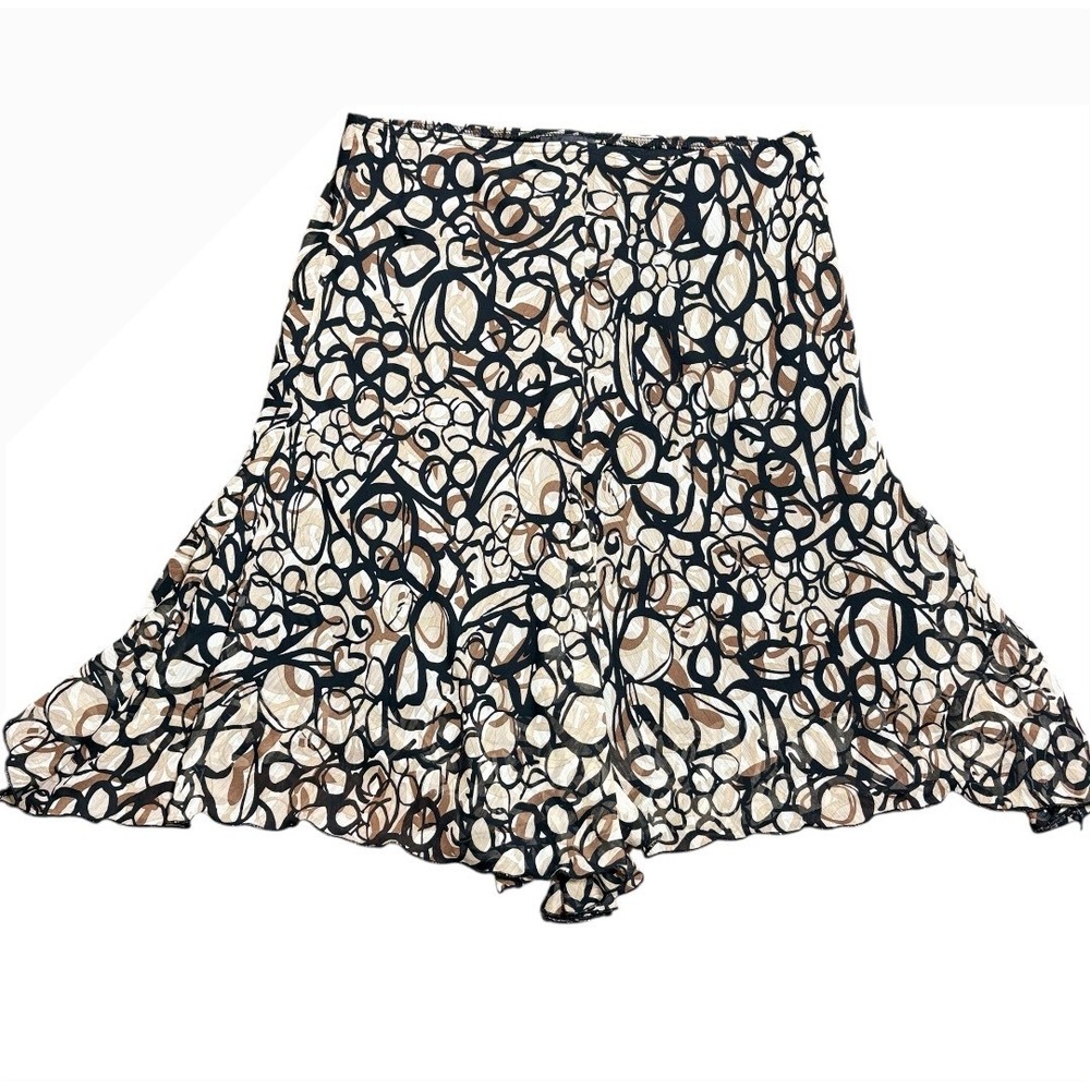 IZ Byer California Skirt Women Large Tan Black Abstract Handkerchief Hem Chiffon